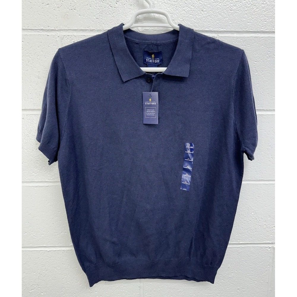 NWT Stafford Blue Polo Shirt Men's Size XL - Cotton/Viscose/Silk Blend